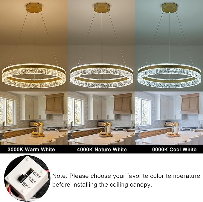 MADEM Modern Gold Led Pendant Light,36W Dimmable LED Chandelier Lighting Fixture, 1 Ring Circular Hanging Led Pendant Lighting for Living Room Dining Room Kitchen Island Foyer Office