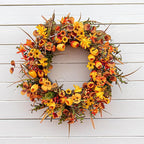22 Inches Fall Wreaths for Front Door Rustic Autumn Wreath Farmhouse Fall Floral Wreaths with Tulips Orange Wildflowers for Wall Window Porch Indoor Outside