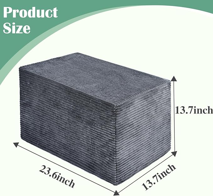 Rectangular Stuffed Pouf Ottoman with Foam Chunk Filling, Coral Fleece and Furry Fabric Design, Multi-Functional Floor Pouf for Living Room, Dark Grey