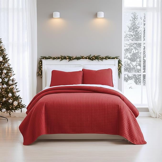 Southshore Fine Living, Inc. Twin XL Comforter Quilt Bedding Set, Dorm Room Bedding Essentials, Stain Resistant, Machine Washable Bedspread, Twin XL Red Quilt Bed Spread w/Pillow Sham, Chili Pepper