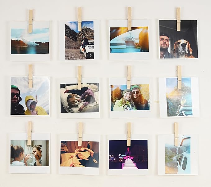 20 Pack Wood Photo Clips with Adhesive Layer 2.8'' for Wall, Art Holder, Mood Wall, Picture Holder, Poster Hanger, Dorm Room Decor, Photos Display