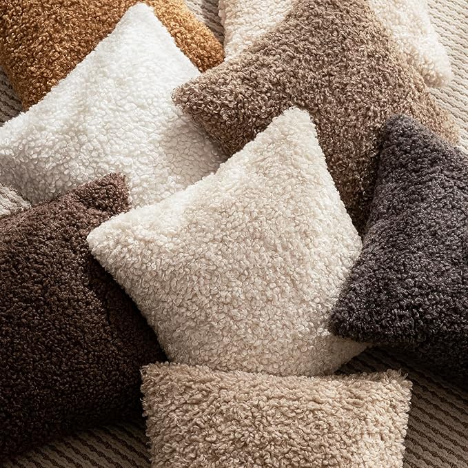 Foindtower 2 Pieces 24x24 Inch Cream Beige, Faux Fur Throw Pillow Cover Accent Sherpa Furry Pillow Covers Fuzzy Soft Pillowcases Cozy Sheepskin Decorative Fleece Cushion Case for Bed Couch Living Room