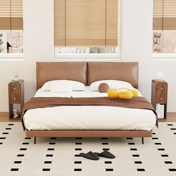 Narrow Nightstand with 2 Drawers, Small Bedside Tables, Mid-Century Modern Slim Night Stand with Storage, Wooden End Table for Small Spaces, Bedroom, Living Room (Walnut-1PCS)