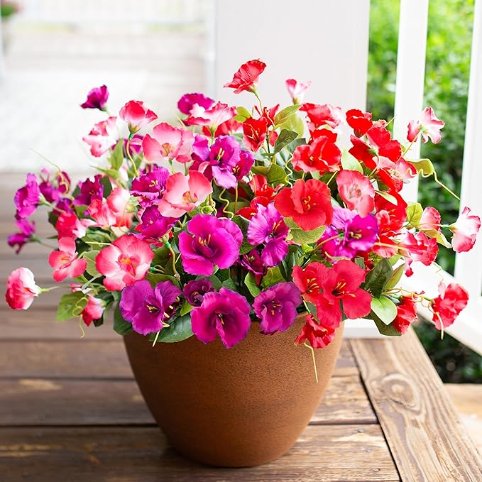 Hibiscus Artificial Flowers Plants for Outdoors Decoration, 6 Bundles Silk Hibiscus Bouquet Tropical Flowers Artificial Realistic UV Resistant Fake Flowers for Outside Planter Porch Patio Balcony, Mix