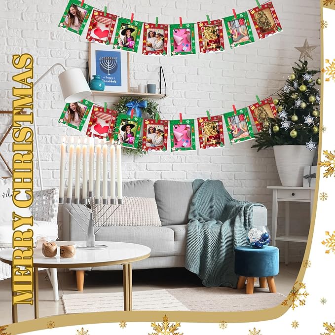 Janlaugh 100 Pcs Christmas Paper Photo Frames 4x6 Red and Green Paper Picture Frame with 100 Clip 10 String Kit DIY Hanging Cardboard Photo Holder Christmas Wall Decor Wedding Home