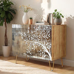 SIGNWIN Sideboard Buffet Cabinet, Kitchen Storage Cabinet with 2 Doors, Mid-Century Tree Silhouetten, Cupboard Console Table for Dining Room - 35" L x 18" W x 29" H