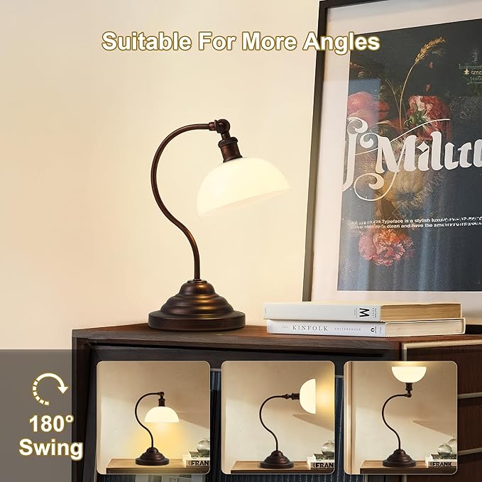 Cordless LED Table Lamp, 180° Swing Arm Desk Lamp, Rechargeable, Dimmable/3 Color/Memory Function, Vintage Rechargeable Table Light for Living Room,Bedroom,Bedside, Oil Rubbed Bronze