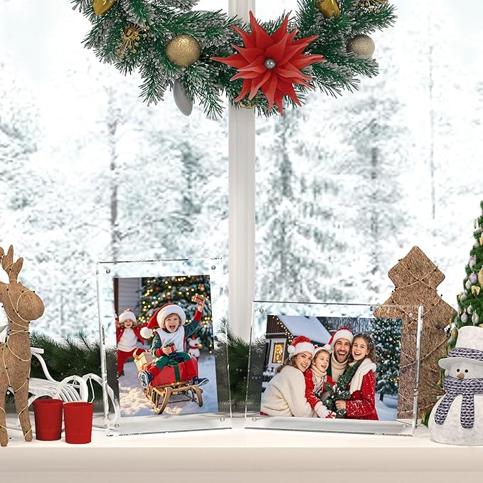 Egofine 4x6 Acrylic Picture Frame, Clear Picture Frame with Stand, Magnetic Acrylic Photo Frame for Tabletop Display Horizontally or Vertically