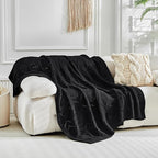 Longhui bedding Chunky Cotton Knit Throw Blanket for Couch, Sofa, Bed, or Chair, Decorative Breathable Fall Cable Knit Blanket 51 x 63 Inches, Medium Weight Black