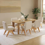 Mid Century Modern Farmhouse Dining Chairs Set of 6, Upholstered Armless Kitchen Chairs with Back and Wooden Legs, Linen Beige