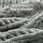Chunky Knit Throw Blanket, 50''*60'' Knitted Throw Chenille Yarn for Bed Couch, Handmade Light Grey Crochet Big Thick Blanket, Machine Washable Cute Comfy Blanket for Home Decor