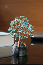 Crocon Howlite Green Turquoise Gemstone Money Tree with Fluorite Rough Wire Wrapped Base | Feng Shui Bonsai | Ornament Figurine | Chakra Balancing | Reiki Crystal Healing | Spiritual | Decor Size 5-6"