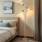 QiMH Tree Floor Lamp with 3 Light Bulbs, Standing Tall Pole Lamps for Living Room Bedroom Office, Reading Stand up Lamps with 3 Adjustable Arms,Brushed Nickel