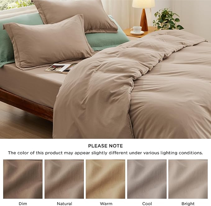 Bedsure California King Size Duvet Cover with Fitted Sheet - 4 Pieces Prewashed Cotton-Like Extra Soft Bedding Set, Includes 1 Duvet Cover 104x98 Inches, 2 Pillow Shams, 1 Fitted Sheet, Deep Beige