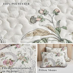 Flysheep 3 Pieces Quilt Set King Size, Beige Floral Reversible Bedspread Coverlet Set, Soft Microfiber Lightweight Bed Cover for All Season (102" x 90", 1 Quilt+ 2 Pillow Shams)