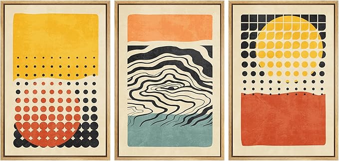 SIGNWIN Framed Canvas Print Wall Art Set Mid-Century Colorful Polygon Collage Abstract Geometric Illustrations Graffiti & Street Art Modern Art for Living Room, Bedroom, Office - 16"x24"x3 Natural