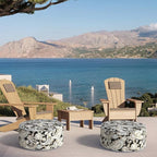 Inflatable Ottoman Stool D21 xH9 for Outdoor/Indoor Use, Water Repellent Patio Foot Rest Stool with Portable Handle,Round Pouf Ottoman Suitable for Garden,Deck and Camping - Paisley Black