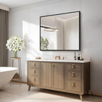 Black Bathroom Mirror for Wall, 30x30 Inch Rectangle Mirrors with Metal Frame, Modern Vanity Wall Square Mirror for Bathroom Living Room, Entryway Hangs Horizontal or Vertical