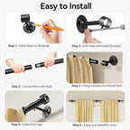 2 Pack Heavy Duty Curtain Rods 32-120 Inch, 1 Inch Adjustable Long Curtain Rods for Windows, Black Window Treatment Rod Set with Aluminium Finials, Modern Design