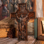 BGCOPPER Crucifix Wall Cross Handmade Wooden Cross for Wall with Hook, INRI Jesus Cross Wll Decor for Church Home Room Christmas Gifts