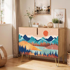 SIGNWIN Sideboard Buffet Cabinet, Kitchen Storage Cabinet with 2 Doors, Vibrant Granite Sunny Mountain, Cupboard Console Table for Dining Room - 35" L x 18" W x 29" H