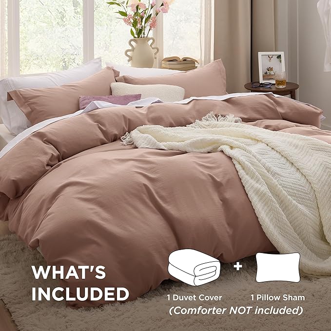 Bedsure Mocha Mousse Duvet Cover Twin/Twin XL Size - 2 Pieces Prewashed Cotton-Like Extra Soft Bedding Set, Includes 1 Twin Duvet Cover 68x90 Inches with Zipper Closure & 1 Pillow Sham, No Comforter