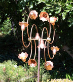 Stanwood Wind Sculpture: Kinetic Copper Dual Spinner - Tumbling Flowers