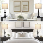 27" Farmhouse Vintage Lamps Set of 2 with USB C+A Charging Ports, Black Rustic Touch Control Table Lamp for Living Room, 3-Way Dimmable Traditional Nightstand Bedside Lamp Linen Washed for Bedroom