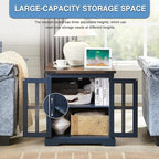 Farmhouse End Table with Charging Station,24" Large Side Table with Glass Barn Door, Rustic Wood Nightstand Bedside Table with Adjustable Storage Shelf for Living Room, Bedroom, Navy Blue