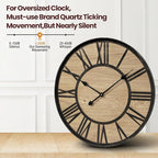 Large Wall Clock for Living Room Decor, Non Ticking Silent, Battery Operated Modern Vintage Wood Oversized Decorative Wall Clock for Bedroom Kitchen Farmhouse Office Decor