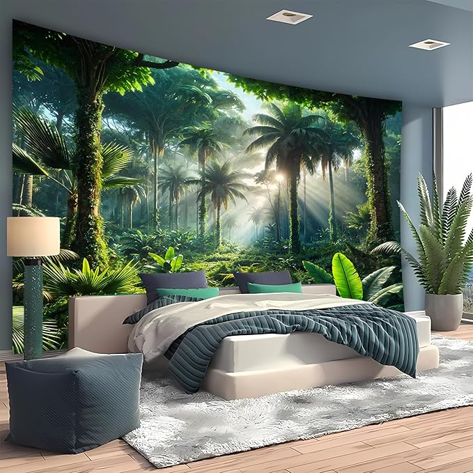 BSFHH Nature Tapestry Forest Tree Sea Cave Wall Hanging, Stream Through Rainforest Landscape Wall Art Tapestry for Bedroom Living room (Rainforest, 79"×59", Unframed)