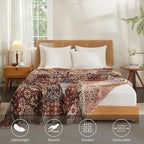 Boho Throw Blanket for Couch Sofa Bed, 100% Cotton Woven Quilt with Tassel 60”x80”, Super Soft Muslin Blanket with Patchwork Printed, Decorative Reversible Bed Blanket/Cover for All Seasons