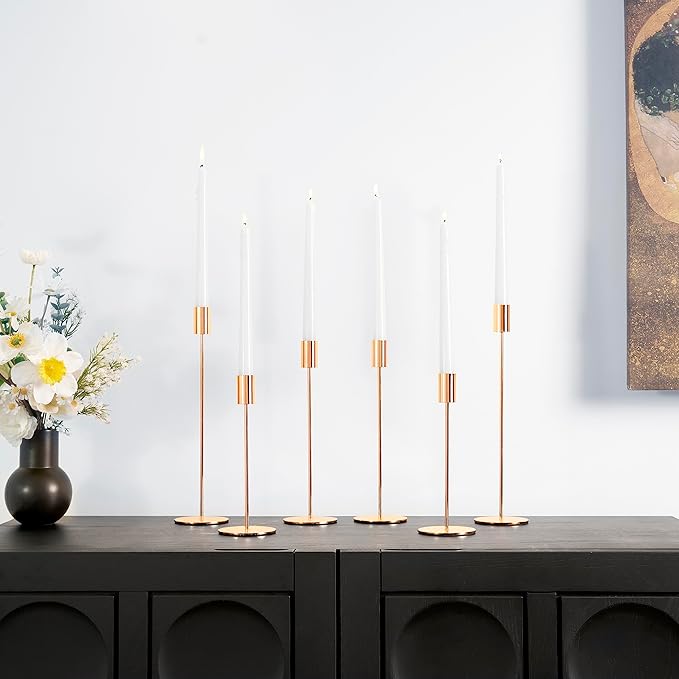 zeochyni Matte French Gold Candle Holders Set of 6, Elegant Candlestick Holders for Wedding Centerpieces Dining Tables Parties Home Decor Events, Taper Candle Holders Fit 3/4 Inch Candles