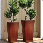 KOL 25'' & 28'' Tall Galvanized Steel Metal Glazed Planter with Insert, Set of 2, Metal Planter Pots for Indoor & Outdoor Use, Decorative Flower Plant Pots for Front Porch, Patio, Deck - Brown