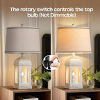QiMH Table Lamp for Living Room, Farmhouse Lamps with USB A+C and Nightlight, 26" Rustic Bedside Lamps with 3-Way Dimmable Touch Control, Nightstand Lamp for Bedroom, Shabby White, 1 Pack