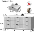 Fluted Dresser with 9 Drawers, 63" Wide Modern Chest of Drawers with Metal Handle, Wooden Dresser TV Stand, Wood Closet Clothes Storage Organizer for Bedroom, Living Room, Hallway, Solid White