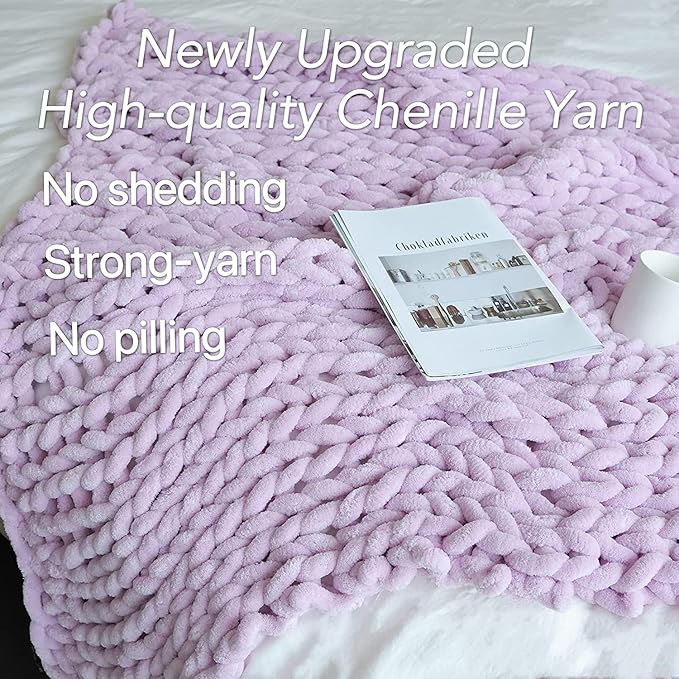 Maetoow Chenille Chunky Knit Blanket Throw (30×40 Inch, Handmade Warm & Cozy Blanket Couch, Bed, Home Decor, Soft Breathable Fleece Banket, Christmas Thick and Giant Yarn Throws, Purple