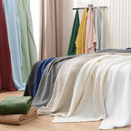 PHF 100% Cotton Waffle Weave Blanket Twin Size, Soft Lightweight Breathable Cozy Summer Blankets for Bed, Luxury Aesthetic Woven Bedding for Home Decor, 66"x90", Light Grey