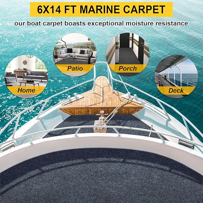 Marine Carpet,6 FT x 14 FT Dark Gray Indoor Outdoor Carpet 0.2" Thick Boat Carpet with Water-Proof TPE Backing, Non-Slide Outdoor Marine Carpet Roll for Home, Patio, Porch, Deck