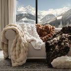 EVERGRACE Ultra Soft Luxury Fluffy Ridgeline Faux Rabbit Fur Throw Blanket, Thick Warm Bubble Throw for Bed, Cozy Plush Reversible Blankets for Couch, Chair, Sofa, Cream, 60x80 Inches, 870 GSM