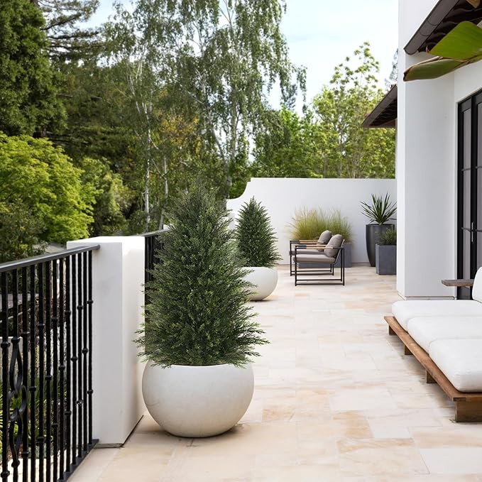 Artificial Topiary Ball Tree, Indoor Realistic Faux Boxwood Bush Potted Plants, Outdoor Fake Shrubs Cedar Evergreen Plants for Home Living Room Front Porch Decor (2, 4ft)