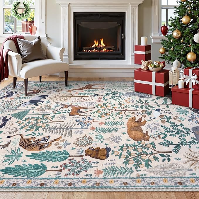 OJIA Jungle 8x10 Area Rugs for Living Room Bedroom Large Washable Rugs, Thin Modern Nursery Rug Non-Shedding Kids Playroom Rug Stain Resistant Large Carpet Neutral Rugs for Kids Room Dining