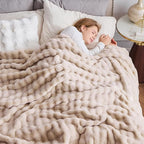NEWCOSPLAY Faux Fur Queen Blanket Linen Bubble Blanket Thick Warm Soft for Couch Sofa Bed 550GSM (Linen, Queen(90"x90"))