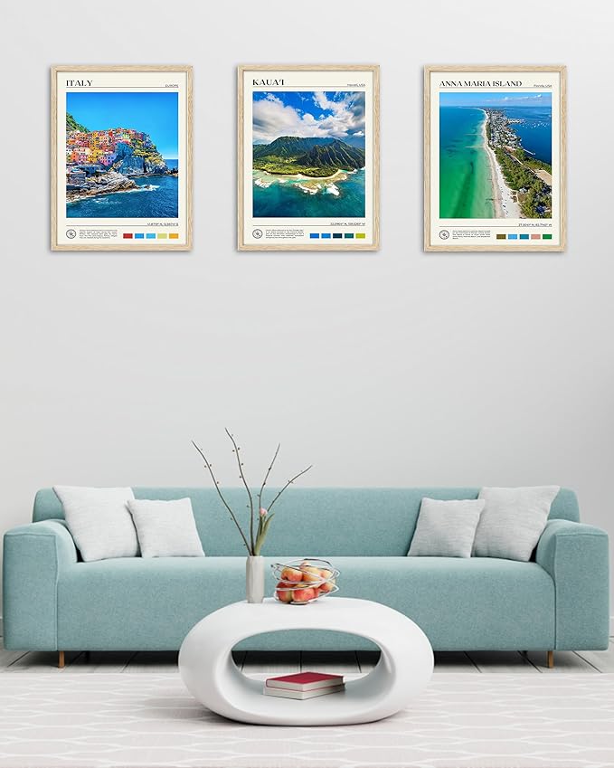 HesenDot Natural OAK Wood Framed Hawaiian Archipelago Wall Art,12x16in Kauai Quality Canvas Wall Print,Classic Urban Landmark Wall Decor for Living Room,Bedroom,Office Gallery Set of 1