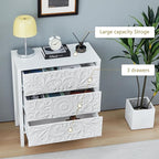 White 3 Drawer Dresser Set of 2, Wide Dresser Chest with 6 Drawers, Accent Nightstand Cabinet Luxury Carving Bedside Table for Bedroom Hallway Living Room Entryway Office (2, White)