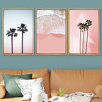 SIGNWIN 3 Piece Framed Canvas Wall Art Palm Tree in The Pink Beach Canvas Prints Home Artwork Decoration for Living Room,Bedroom - 24"x36"x3 Natural