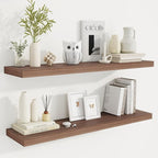Fun Memories 40" Rustic Wood Floating Shelves with Invisible Brackets for Storage & Decor, Deep Wall Mounted Shelves for Bathroom, Kitchen, Living Room (Walnut, Set of 2)