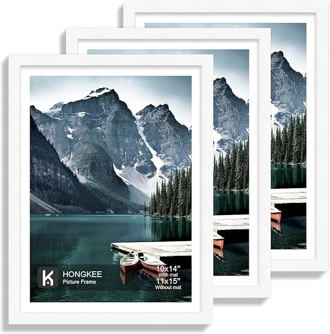 11x15 Picture Frame with Real Glass - Display Pictures 10x14 with Mat or 11 x 15 without Mat, Wall Collage Photo Frame set(White, 1 Pack)