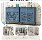 Kitchen Storage Cabinet with Drawers - Accent Cabinet with Carved Door, Floor Sideboard Buffet with Storage, Small Wood Credenza for Living Room, Dining Room, Entryway, Blue
