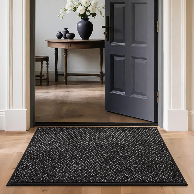 COSY HOMEER-Door-Mat 24"x36" Non Slip Absorbent Entryway Rugs Dirt Trapper Doormats Washable Entrance Mats Low Pile Welcome Floor Mat for Front Back Door and Entry Mats,Black